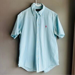 Ralph Lauren Light Blue Short Sleeve Button-Down Shirt with Pink Pony